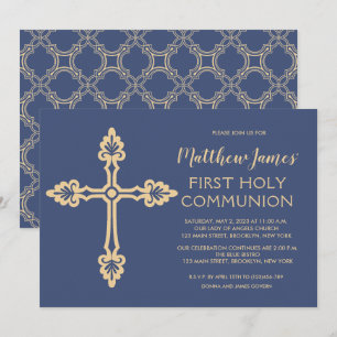 Elegante invitación de la primera comunión de oro