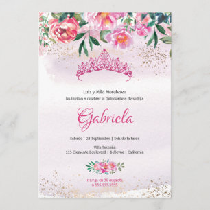 Elegante invitación de la princesa rosa Tiara Quin