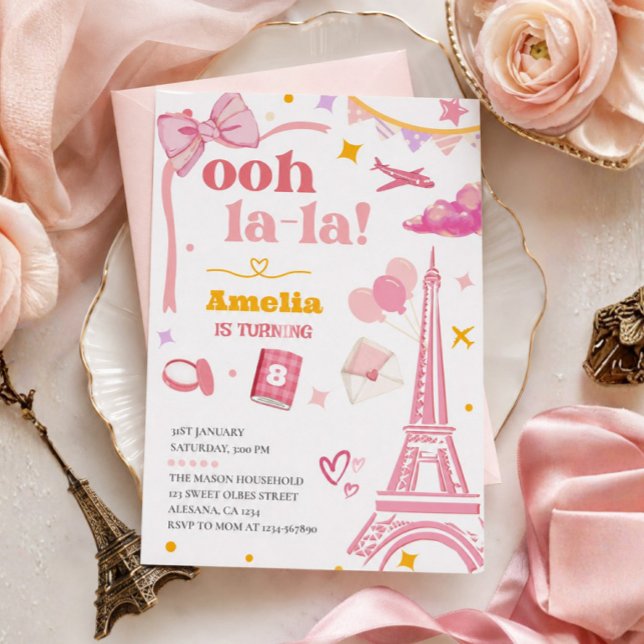 Elegante Invitación de la Torre Eiffel de París Ro (Ooh la la Pink Paris Eiffel Tower Invitation )