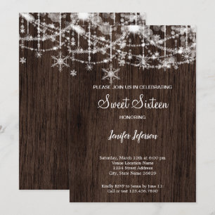 Elegante invitación de madera para Sweet 16 de inv
