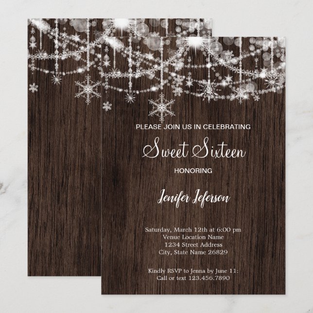 Elegante invitación de madera para Sweet 16 de inv (Anverso / Reverso)