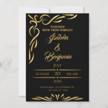 Elegante invitación de marco dorado | Ornam negro 