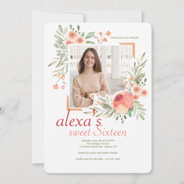 Elegante Invitación de marco fotográfico acuarela (Anverso)