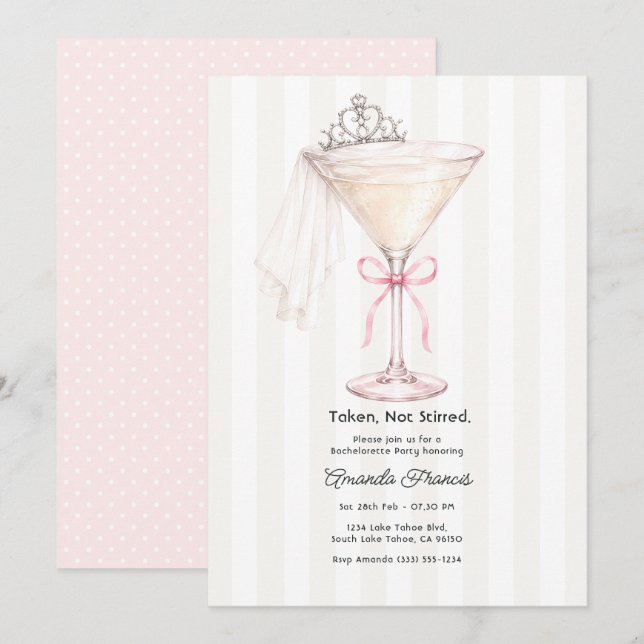 Elegante Invitación de Martini para Despedida de S (Anverso / Reverso)