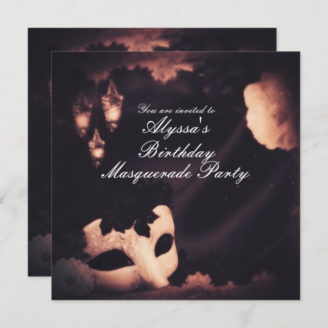Elegante invitación de máscara de mascarada de Vin (Anverso / Reverso)