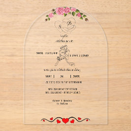 Elegante invitación de matrimonio acrílico floral 