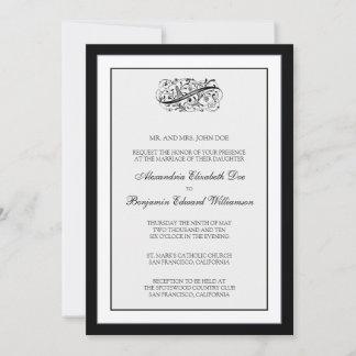 Elegante invitación de matrimonio blanco/negro las