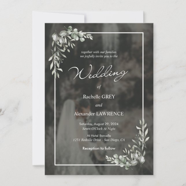 Elegante invitación de matrimonio con diseño de eu (Anverso)