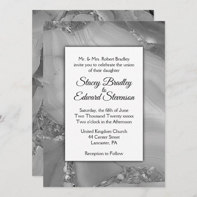 Elegante invitación de matrimonio de ágata de márm (Anverso / Reverso)
