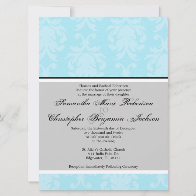 Elegante invitación de matrimonio de damasco de ép (Anverso)