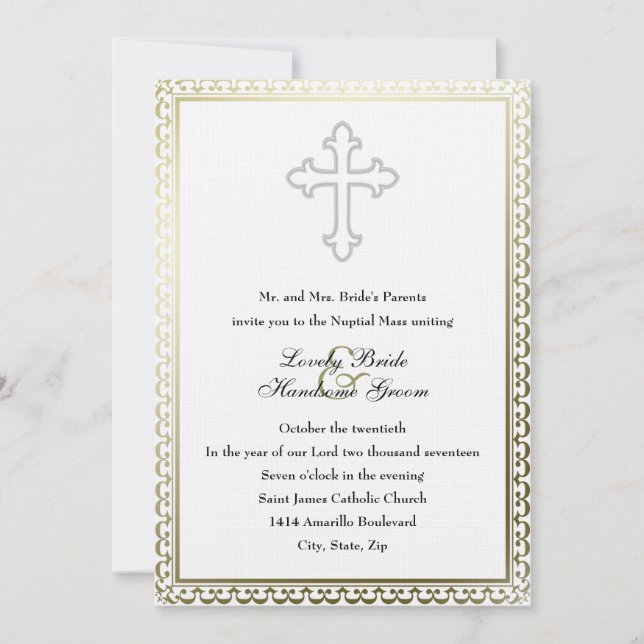 Elegante invitación de matrimonio de la Cruz Blanc (Anverso)