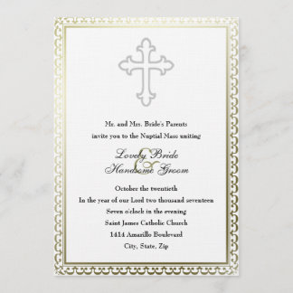 Elegante invitación de matrimonio de la Cruz Blanc