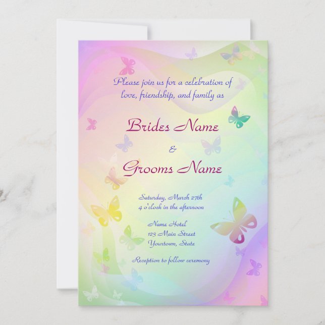 Elegante invitación de matrimonio de mariposas (Anverso)