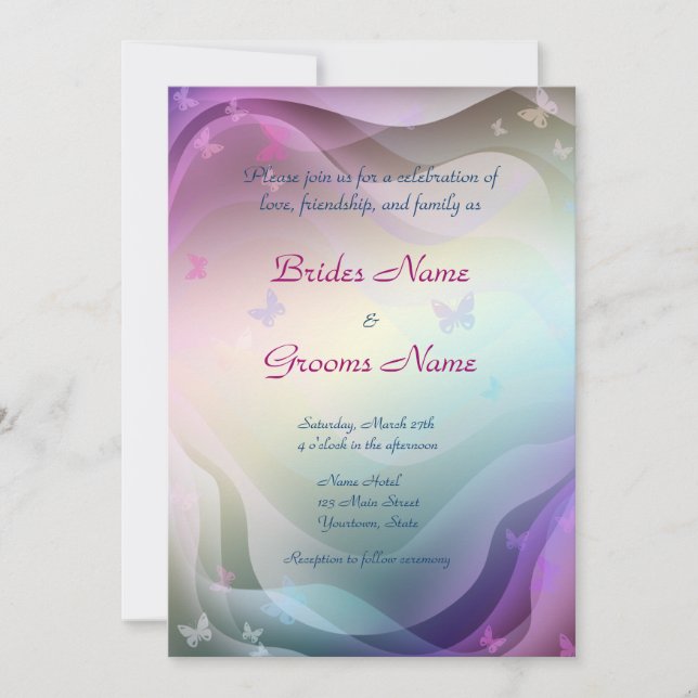Elegante invitación de matrimonio de mariposas (Anverso)