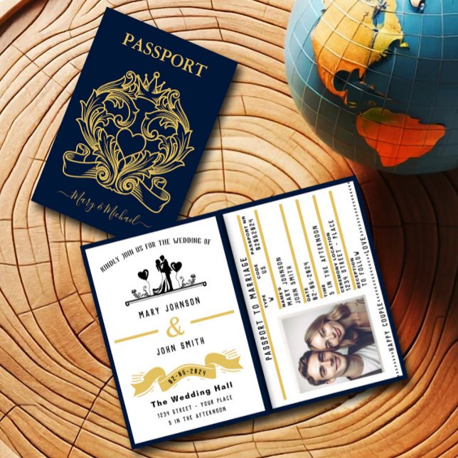 Elegante invitación de matrimonio estilo pasaporte (Subido por el creador)