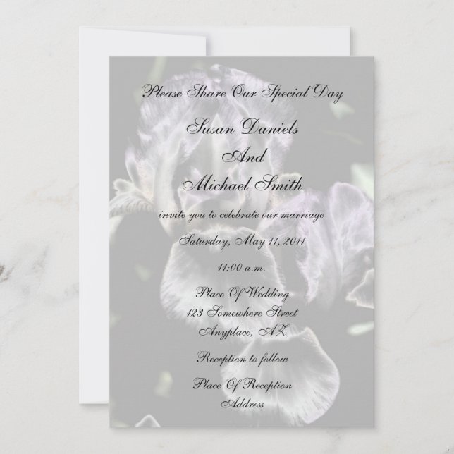 Elegante invitación de matrimonio floral Iris par (Anverso)
