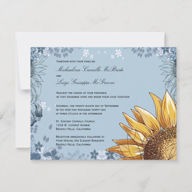 Elegante invitación de matrimonio formal floral az (Anverso)