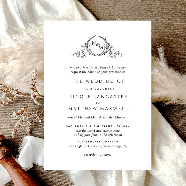 Elegante invitación de matrimonio formal monograma (Subido por el creador)