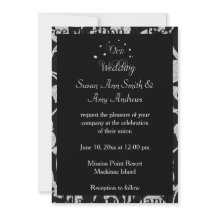 Elegante invitación de matrimonio gay negro y plat