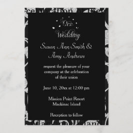 Elegante invitación de matrimonio gay negro y plat