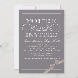 Elegante invitación de matrimonio gris con cinta d