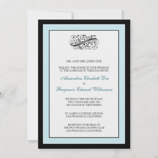 Elegante invitación de matrimonio negro/azul 5x7