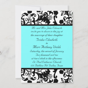 Elegante invitación de matrimonio negro, blanco y