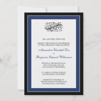 Elegante invitación de matrimonio negro/naval las 