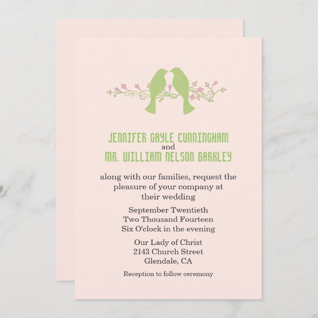 Elegante invitación de matrimonio para Aves de Amo (Anverso / Reverso)