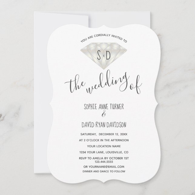 Elegante invitación de matrimonio para caligrafía  (Anverso)