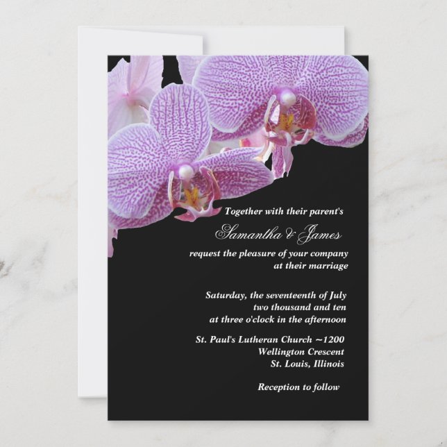 Elegante invitación de matrimonio para orquídeas (Anverso)
