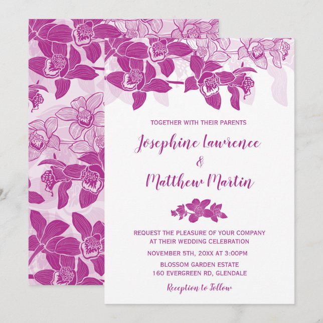 Elegante invitación de matrimonio para orquídeas m (Anverso / Reverso)