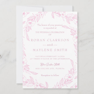 Elegante invitación de matrimonio rosa pálido flor