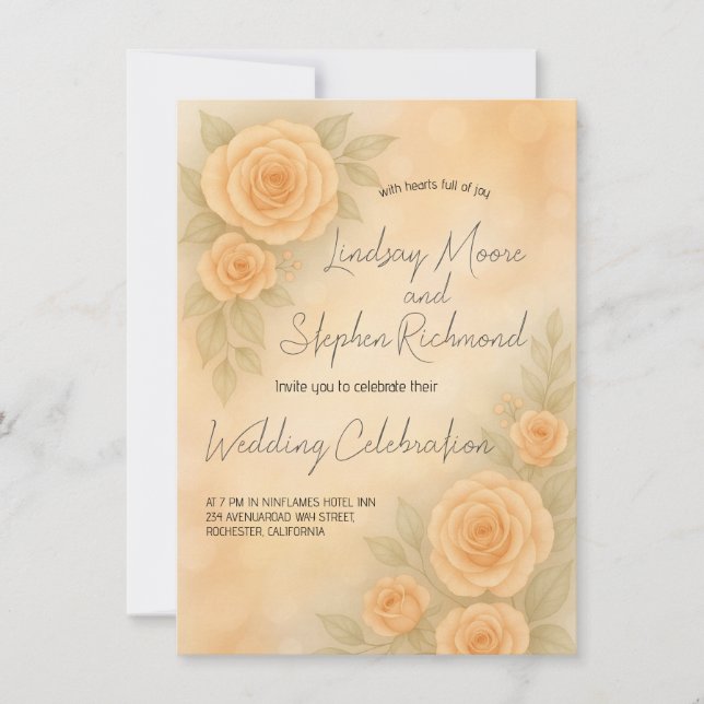 Elegante invitación de matrimonio Rosa Rubor 3D Ro (Anverso)