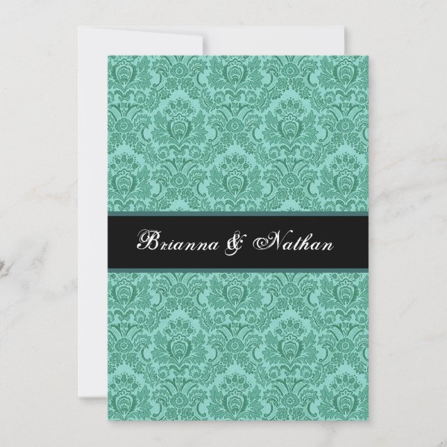 Elegante invitación de matrimonio VERDE AZULADO y  (Anverso)