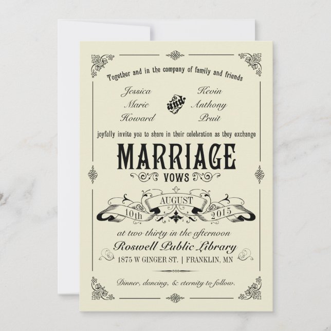 Elegante invitación de matrimonio vintage (Anverso)