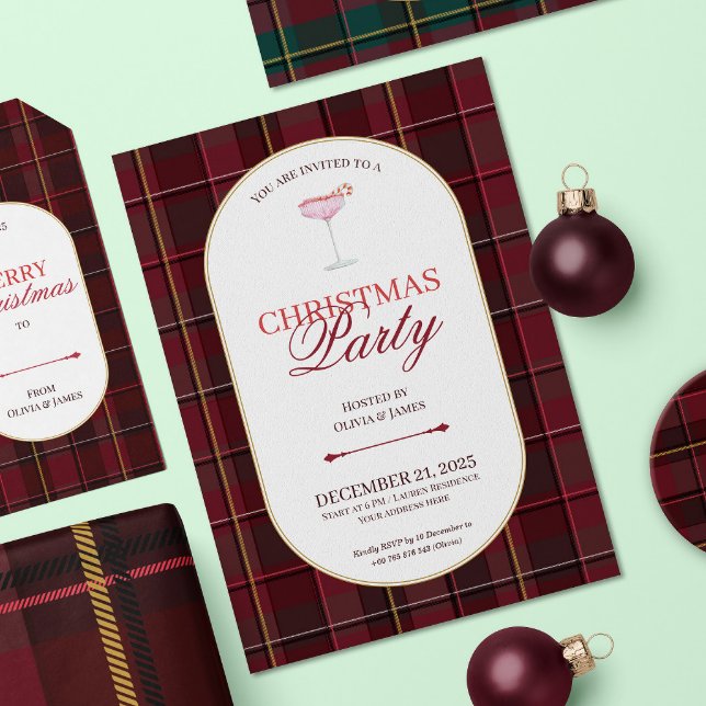 Elegante invitación de Navidad con cuadros escoces (Subido por el creador)