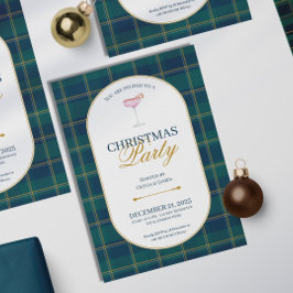 Elegante invitación de Navidad con cuadros escoces