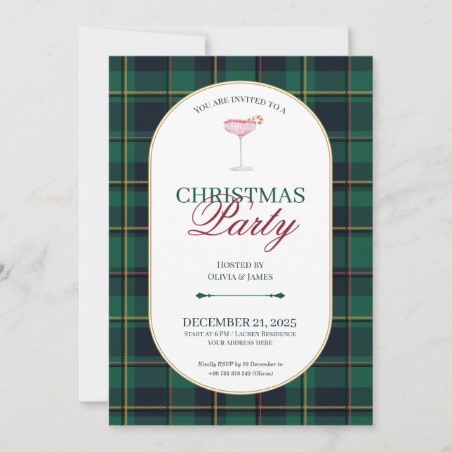 Elegante invitación de Navidad con estampado de ta (Anverso)