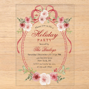 Elegante Invitación de Navidad con Marco Floral Ac