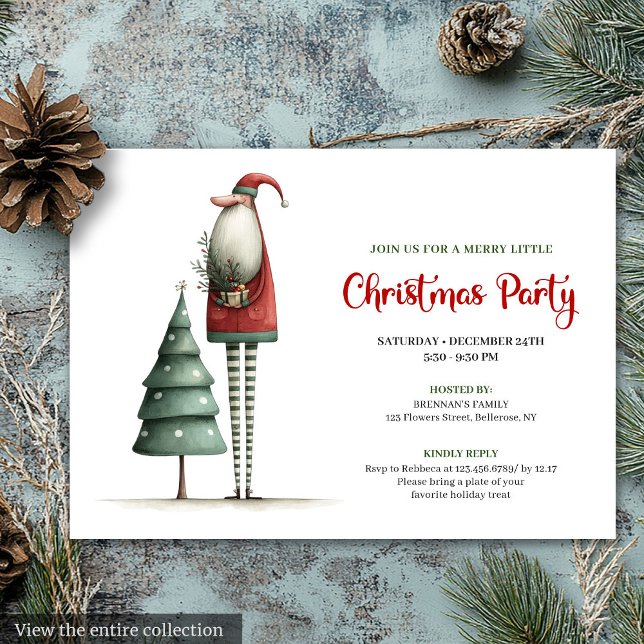 Elegante Invitación de Navidad con Santa Quirky (Elegant Quirky Santa Christmas Holiday Invitation)