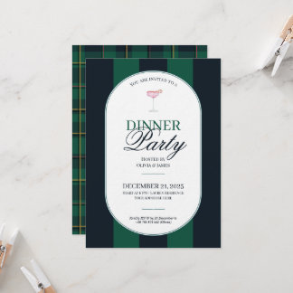 Elegante invitación de Navidad con tartán a cuadro