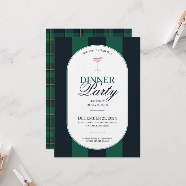Elegante invitación de Navidad con tartán a cuadro (Anverso/Reverso In Situ)