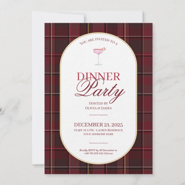 Elegante invitación de Navidad con Tartán de cuadr (Anverso)