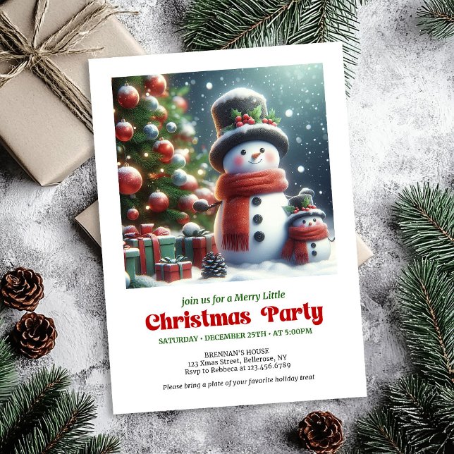 Elegante invitación de Navidad de muñeco de nieve  (Elegant Christmas snowman invite kids cheer editable

)