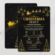 Elegante Invitación de Navidad de Santa en Oro Neg