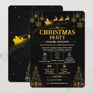 Elegante Invitación de Navidad de Santa en Oro Neg