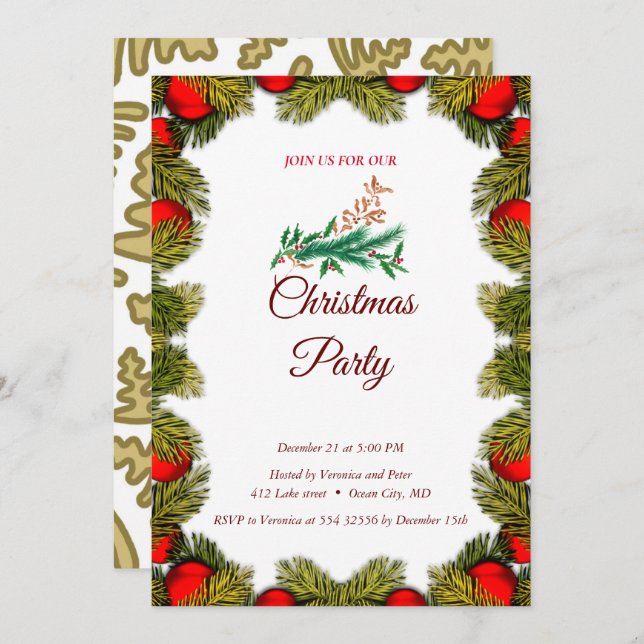 Elegante invitación de Navidades dulces (Anverso / Reverso)