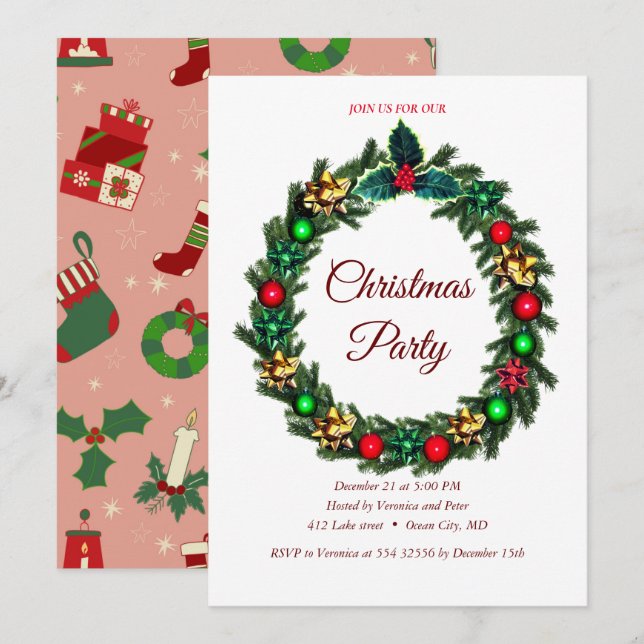 Elegante invitación de Navidades dulces (Anverso / Reverso)