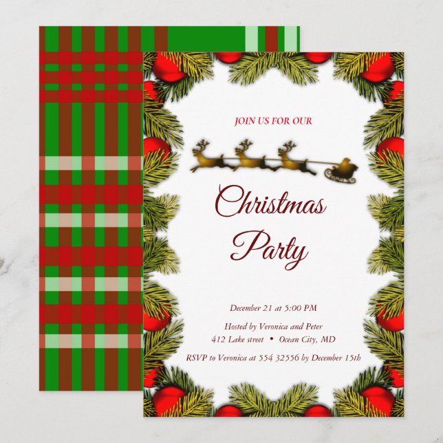 Elegante invitación de Navidades dulces (Anverso / Reverso)